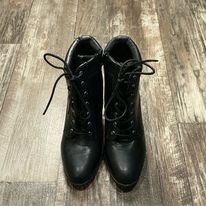 Style & Co Black Lace-Up Heeled Ankle Boots Size 11